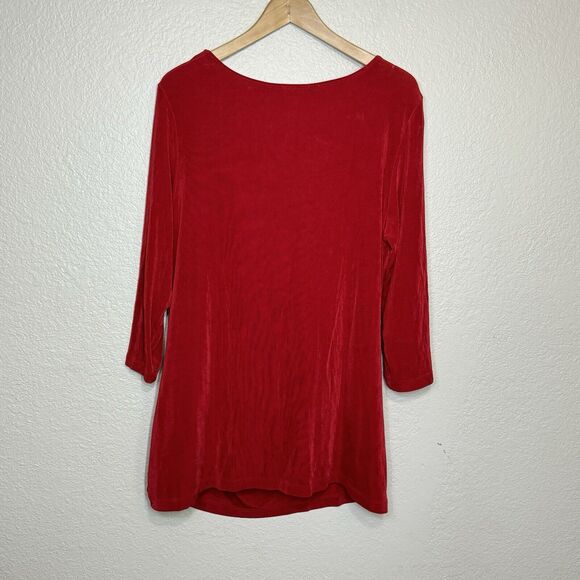 Chicos Travelers Top Women 3 Red Slinky Tunic Ruched Flattering Cruise Travel - Picture 2 of 7